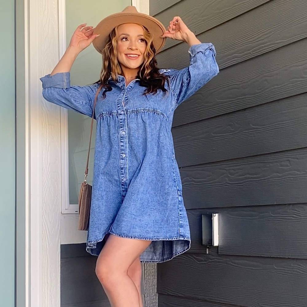 Baby Doll Flowy Jean Dress - Size Small